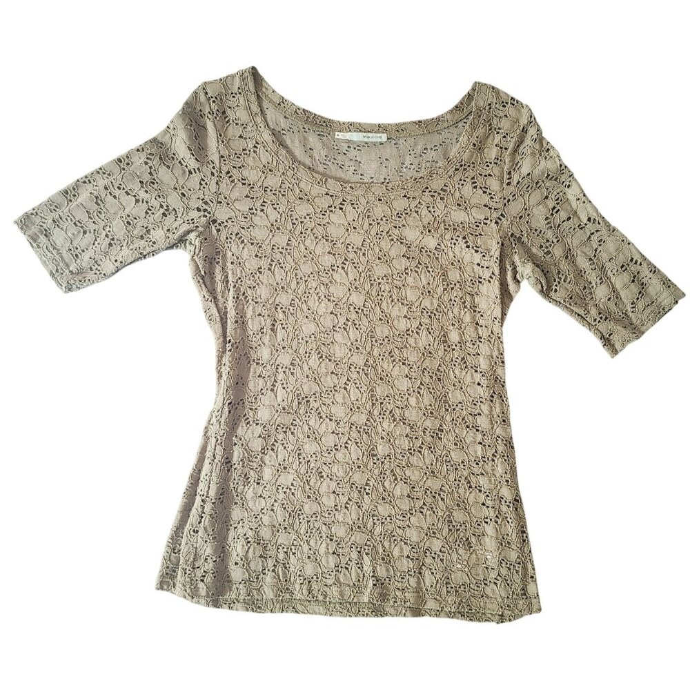 Maurices Green Lace Top Size Medium 3/4 sleeve Round Neck Guipure/Venice Lace